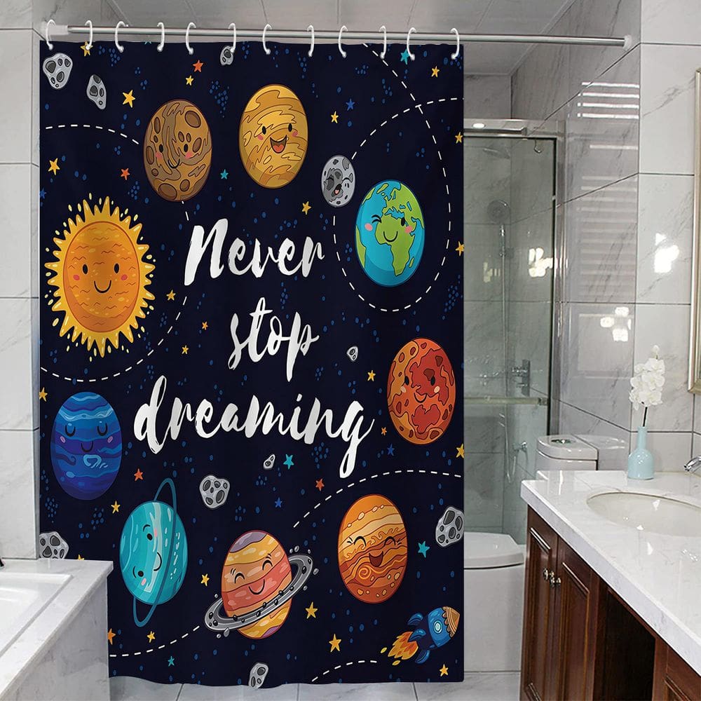 Cortina de chuveiro Cartoon Planet Solar System 180x180cm para crianças
