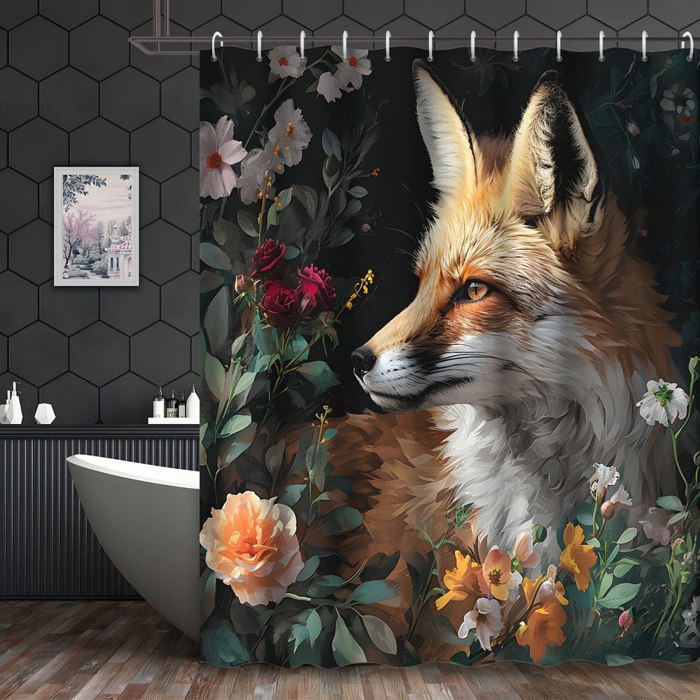 Cortina de chuveiro Vintage Fox Floral Impermeável Poliéster
