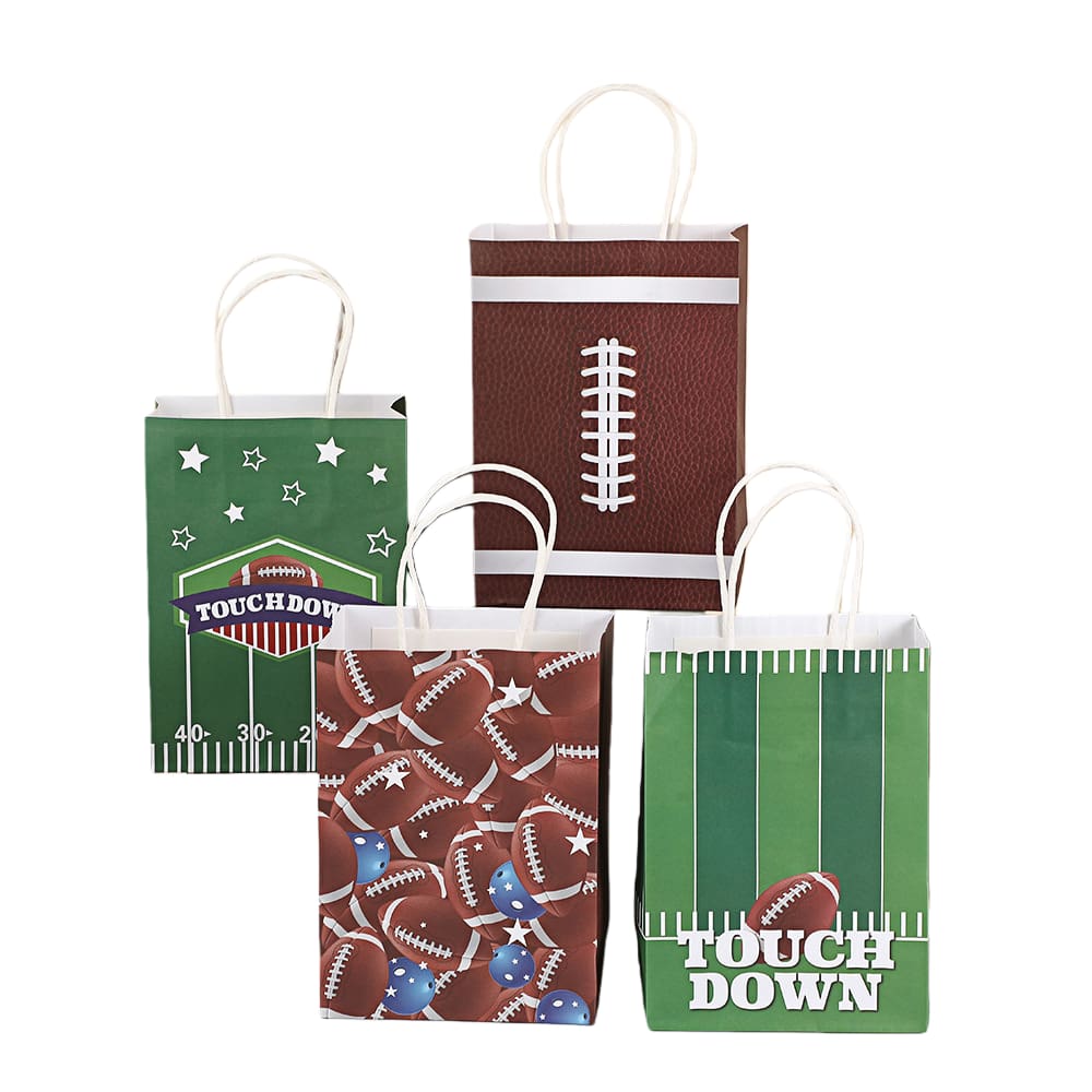 Sacola de presente, papel kraft branco com tema de futebol, 15x8x21cm, pacote com 12