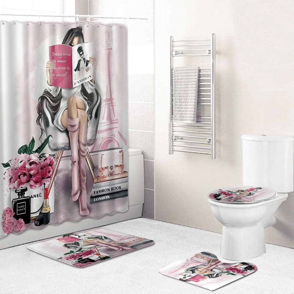 Conjunto de decoração de banheiro, cortina de chuveiro, elegante em Paris e floral