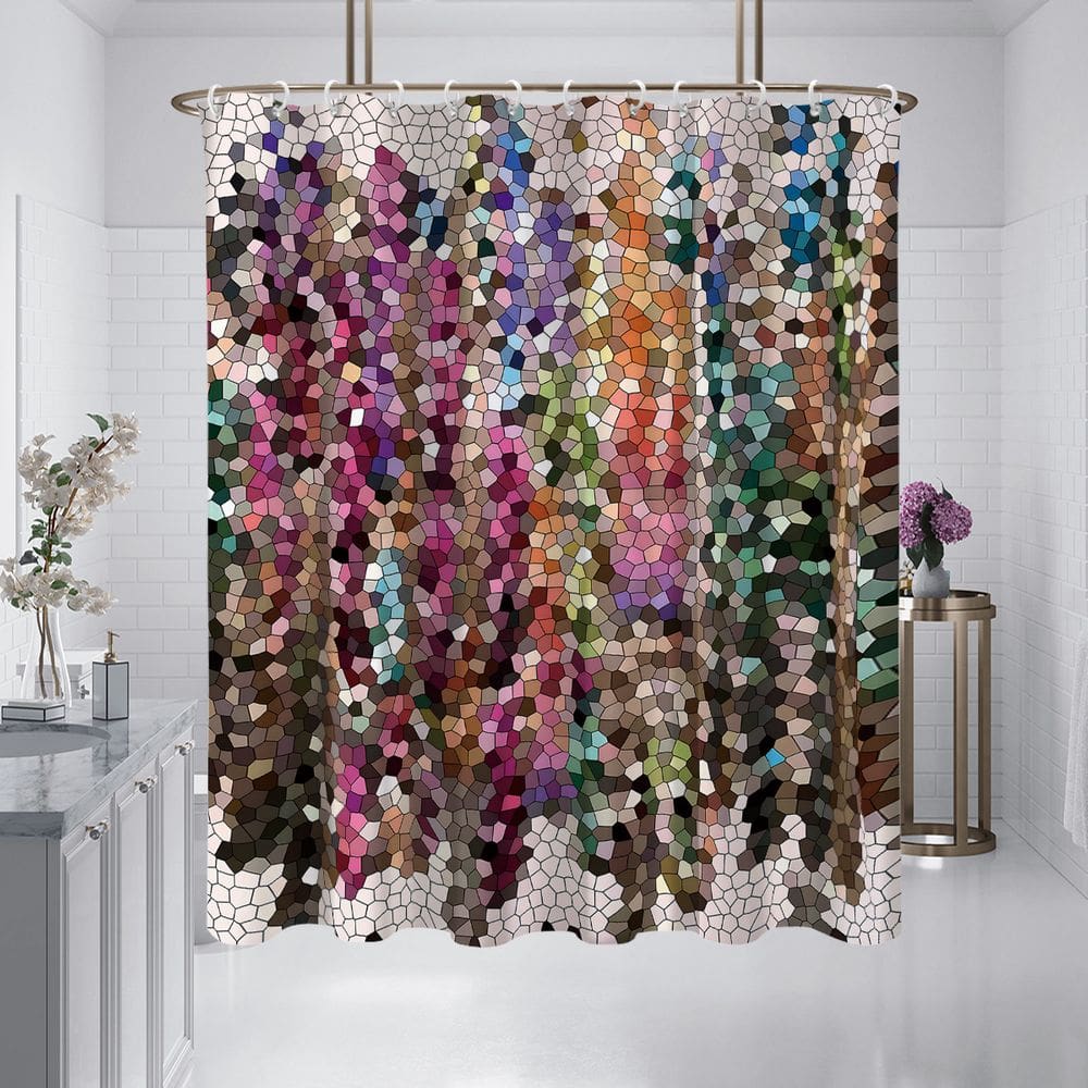 Cortina de chuveiro em mosaico colorido com vitrais 180x180cm