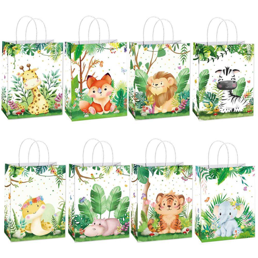 Saco de presente Cute Jungle Animal White Kraft Paper 22x16x8cm (x10)