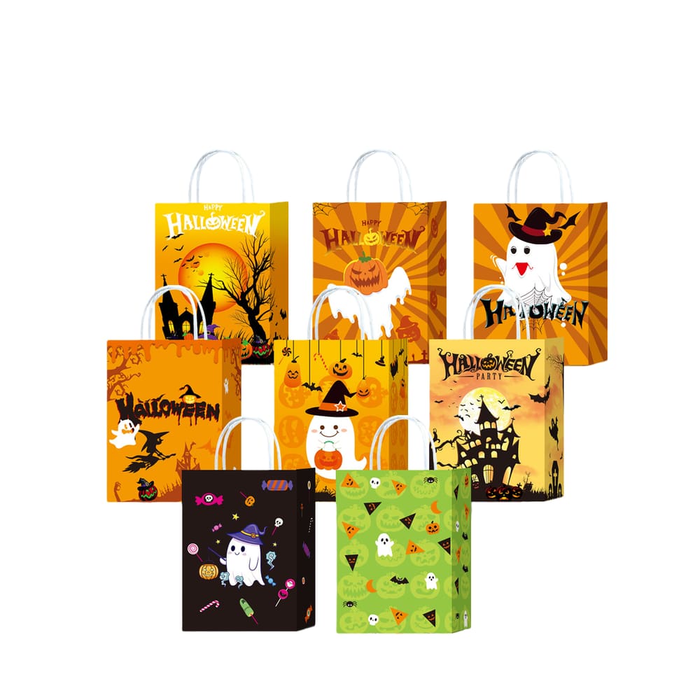 Sacola de presente Kraft de Halloween, pacote com 10 estampas assustadoras, 22x16x8cm