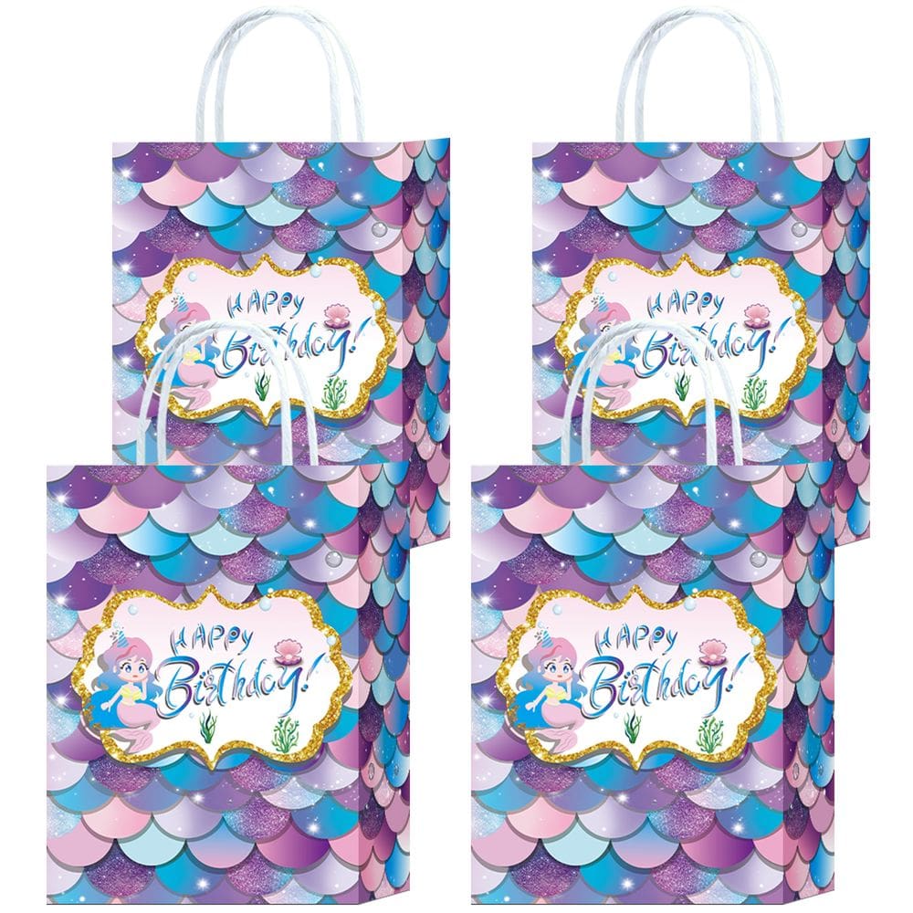 Conjunto de sacolas de presente, sereia, festa de aniversário, papel kraft branco, 10 unidades