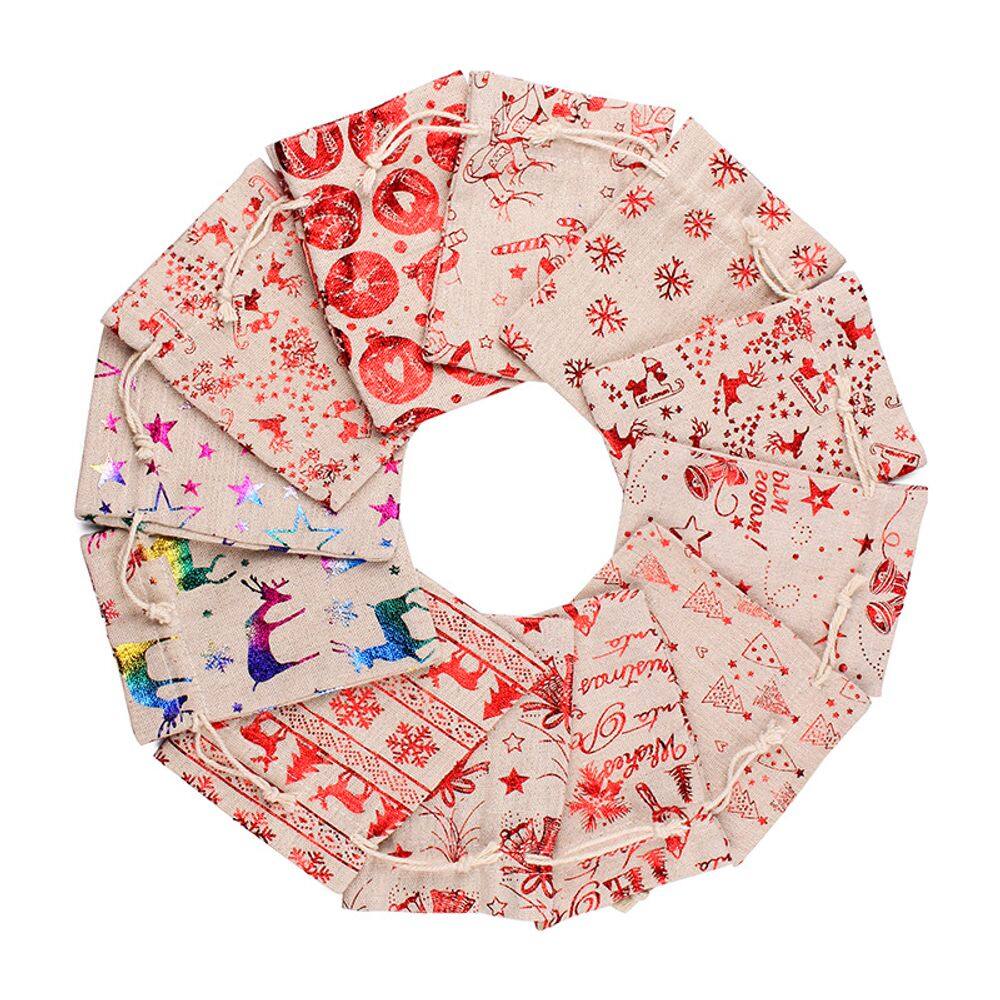 Conjunto de sacolas de presente de Natal, algodão e linho, 30 unidades, 13 x 18 cm