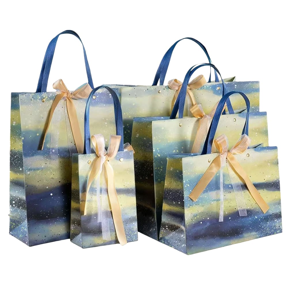 Sacola de presente, sacola de papel Starry Sky, pacote com 5, papelão, 600g, 5 tamanhos