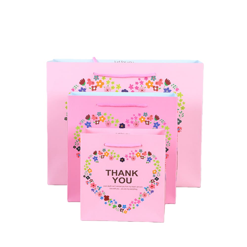 Sacos de lembrancinhas de casamento, papel rosa estilo INS com alças, pacote com 3