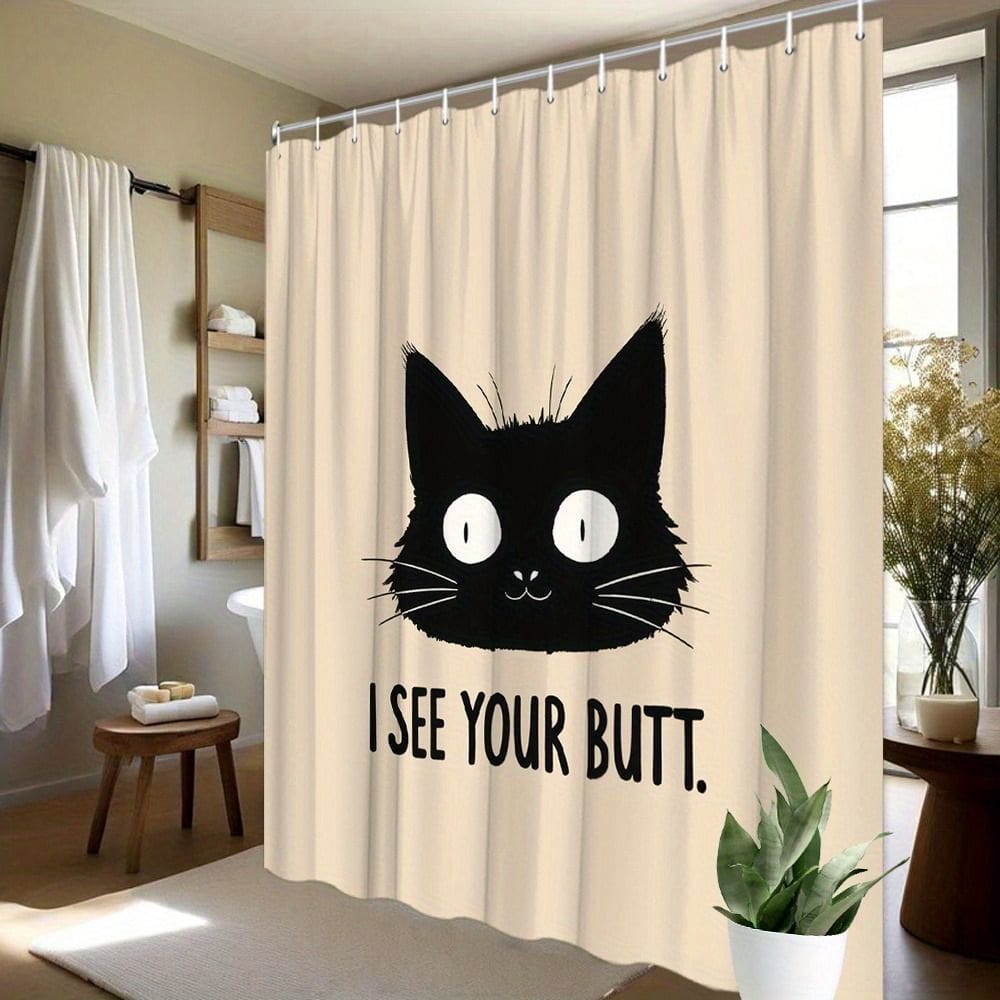 Cortina de chuveiro Funny Black Cat impermeável poliéster 180x200cm