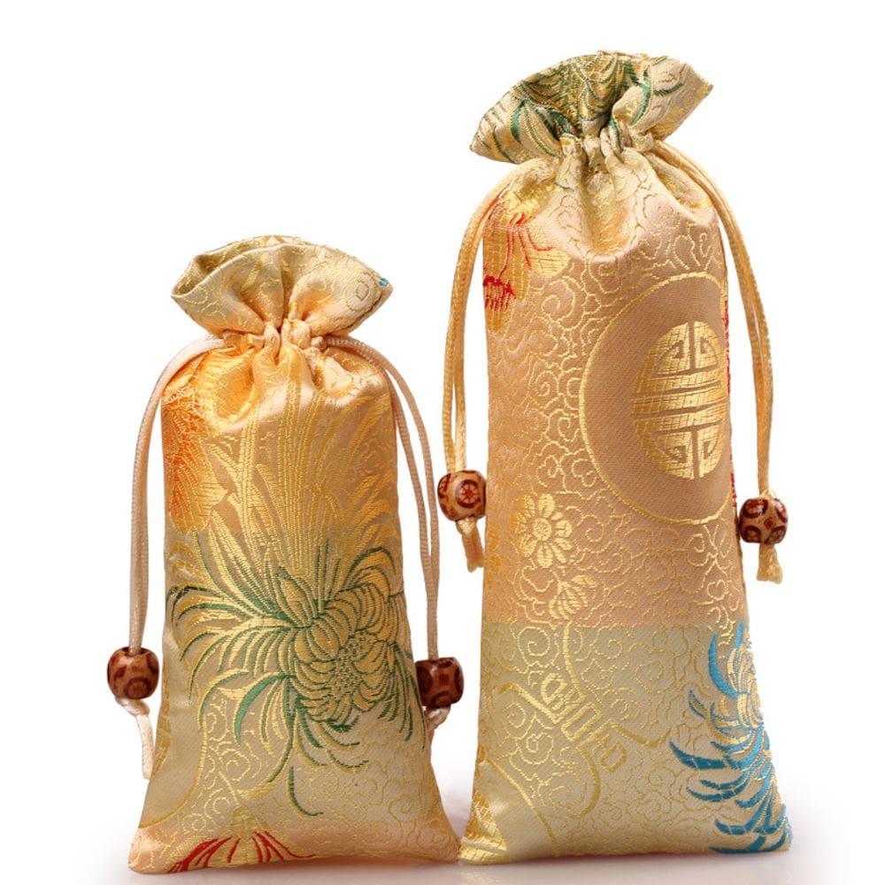 Conjunto de sacolas de presente para armazenamento de joias, brocado de cetim, 2 unidades