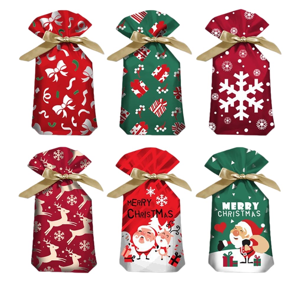 Conjunto de sacolas de presente de Natal, pacote com 10 unidades com cordão de fita, 12 x 17 cm