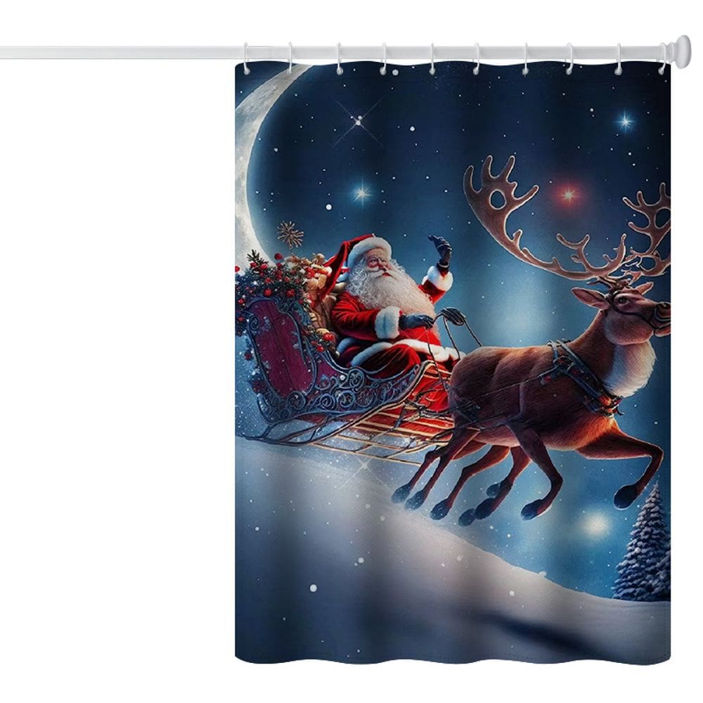 Cortina de chuveiro Christmas Santa Sleigh de poliéster impermeável