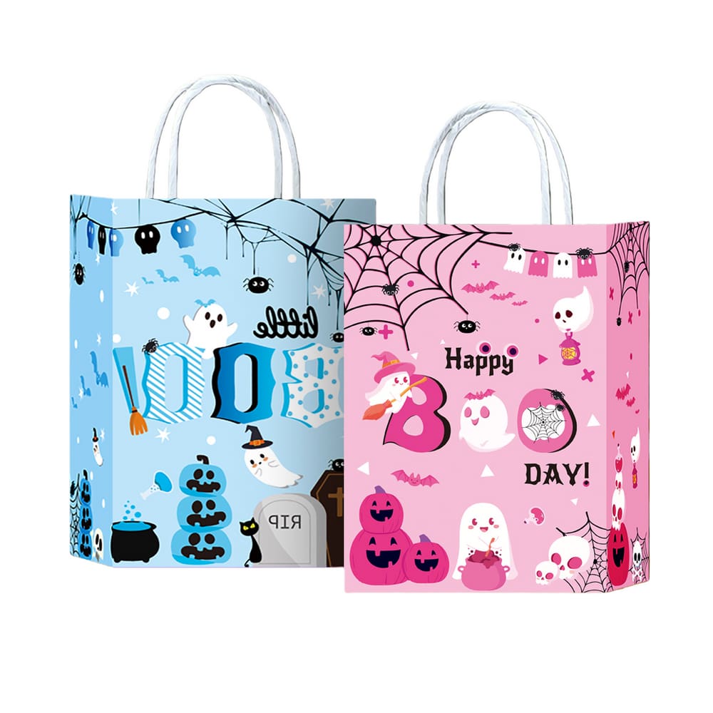 Conjunto de sacolas de presente com alça de papel kraft de Halloween, 10 unidades, 16x8x22cm