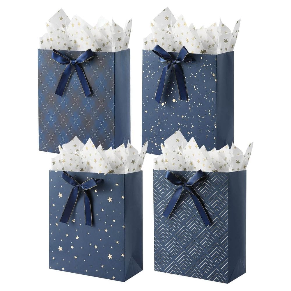 Saco de presente branco Kraft Paper Cute Cartoon Blue 23x18x10cm 10P