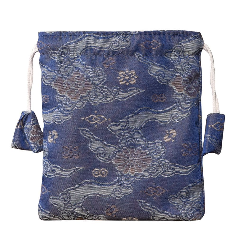 Bolsa de presente com cordão de brocado azul com forro macio 13x15cm