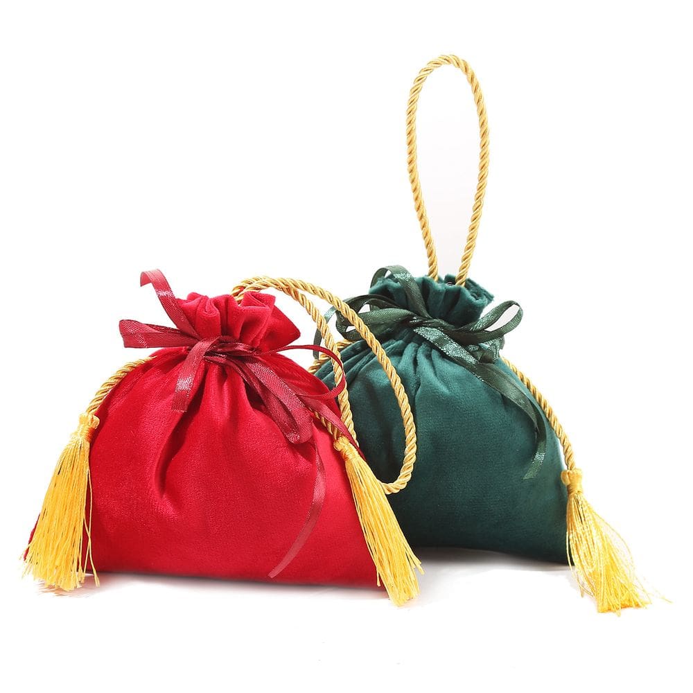Conjunto de sacolas de presente de veludo com alça, bolsa de 20 borlas com cordão