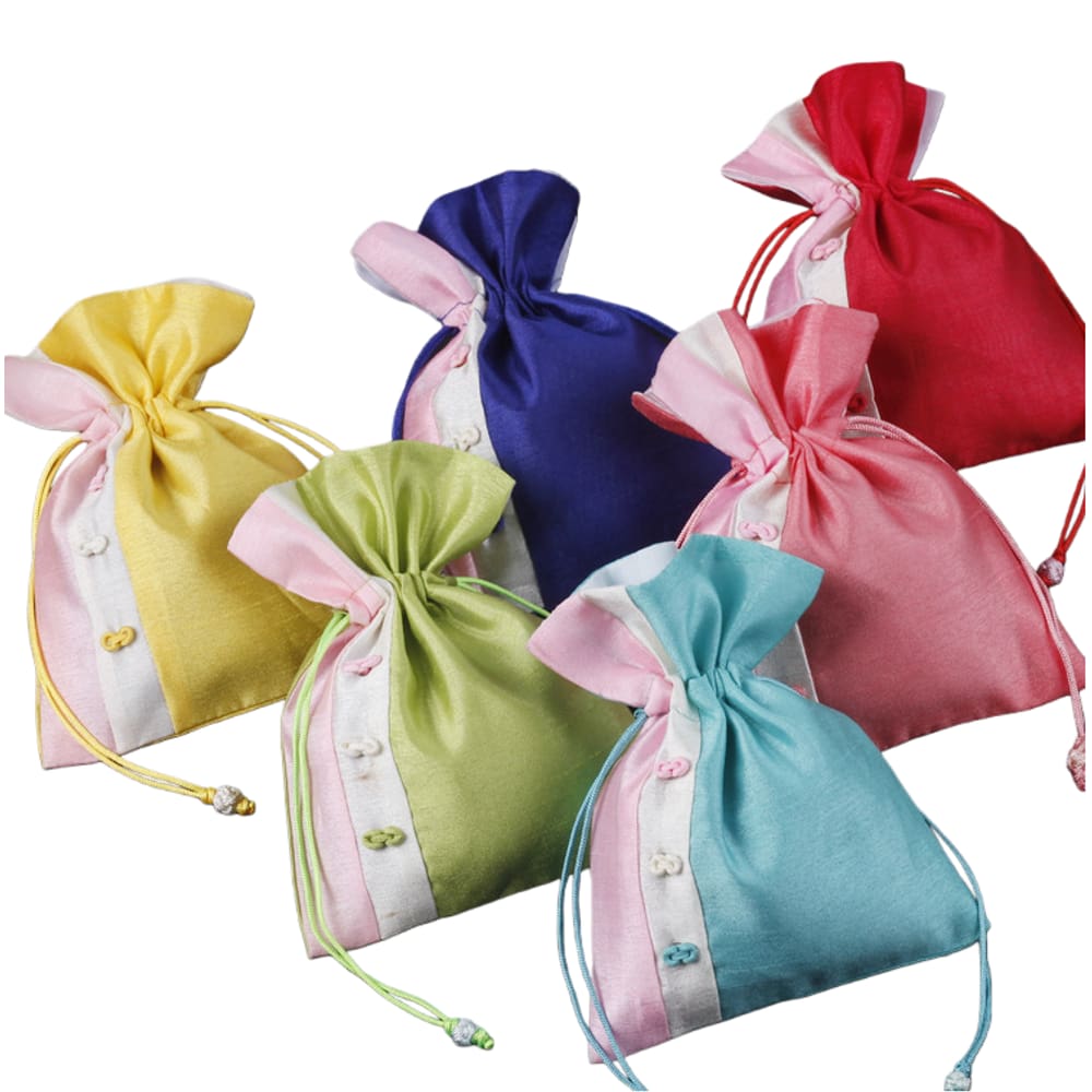 Conjunto de sacolas de presente coreano de cetim colorido com cordão, 10 unidades