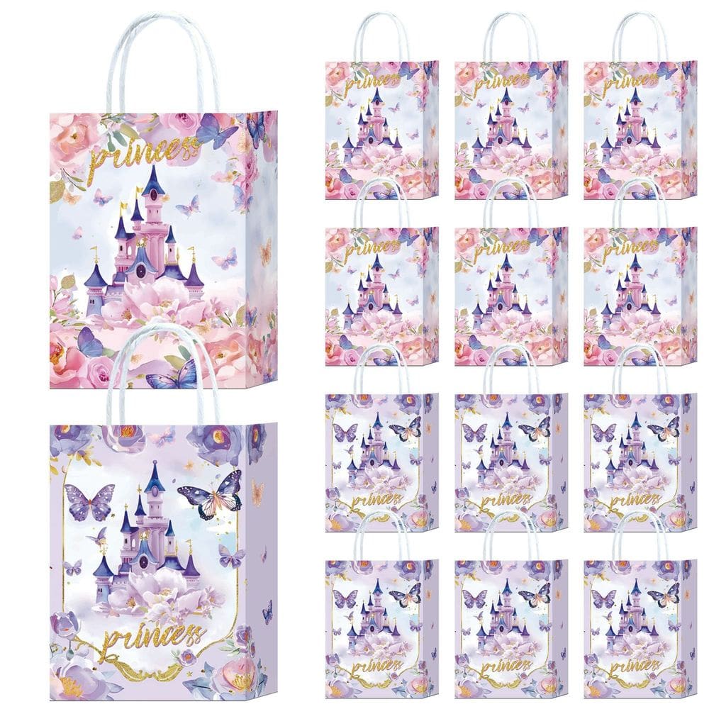 Sacola de presente Kraft Paper Tote Pink Purple Castle 22x16x8cm, pacote com 10