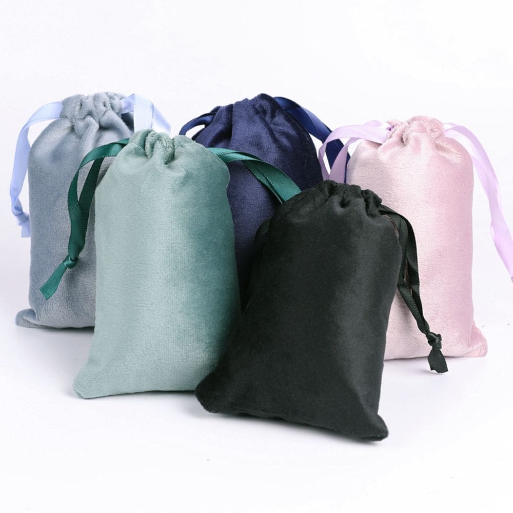 Sacos de presente de veludo macio com cordão, 25 unidades, 10 x 15 cm, cores misturadas