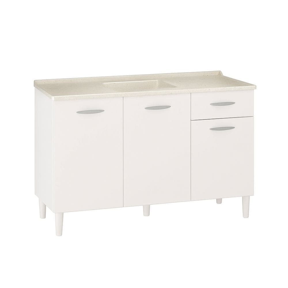 Conjunto Balcao de Cozinha Com Pia Granitada 3 Portas 1 Gaveta Poquema