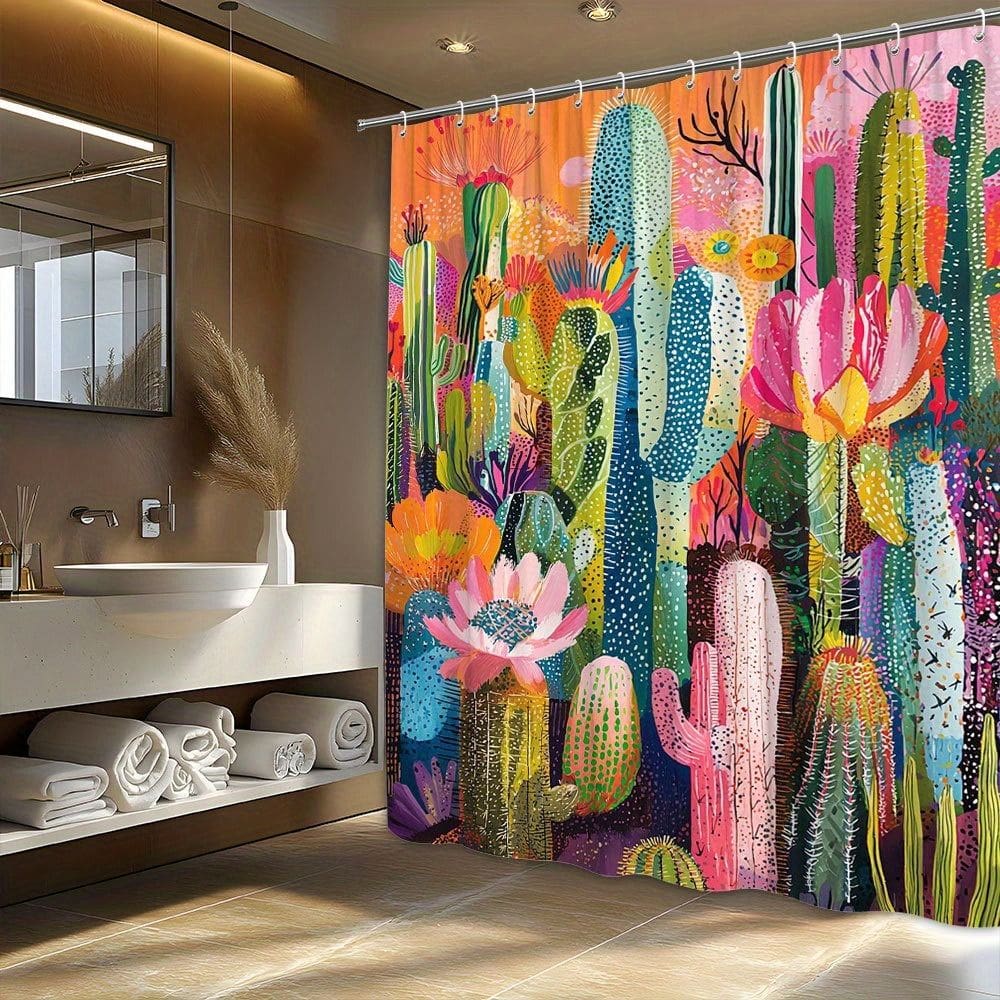 Cortina de chuveiro Cactus & Sunset Polyester 180x200cm impermeável