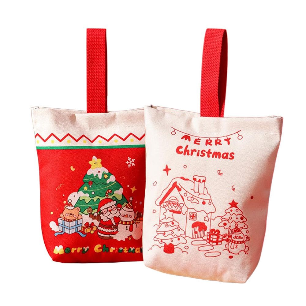 Sacola de presente de Natal de lona, pacote com 2 estampas festivas, 19,5 x 21 cm