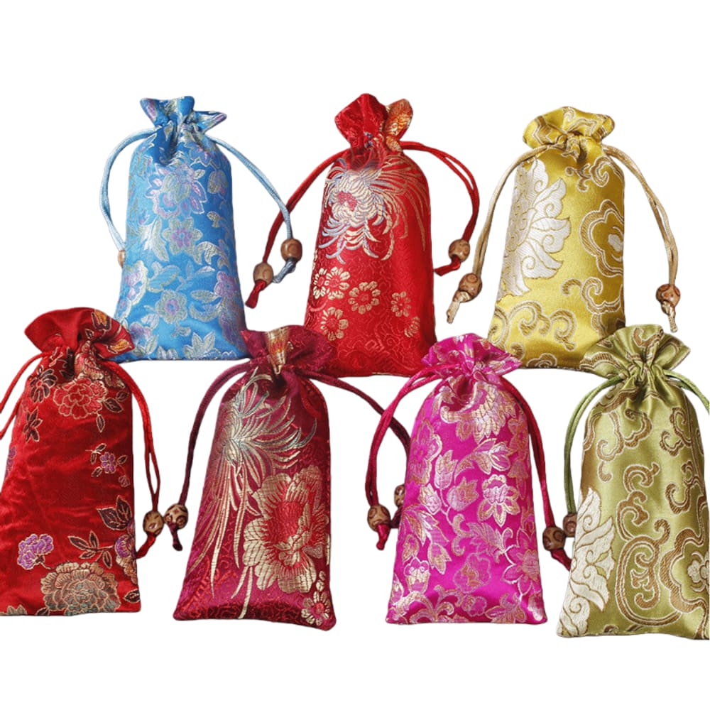 Conjunto de sacolas de presente com cordão em brocado para joias e acessórios