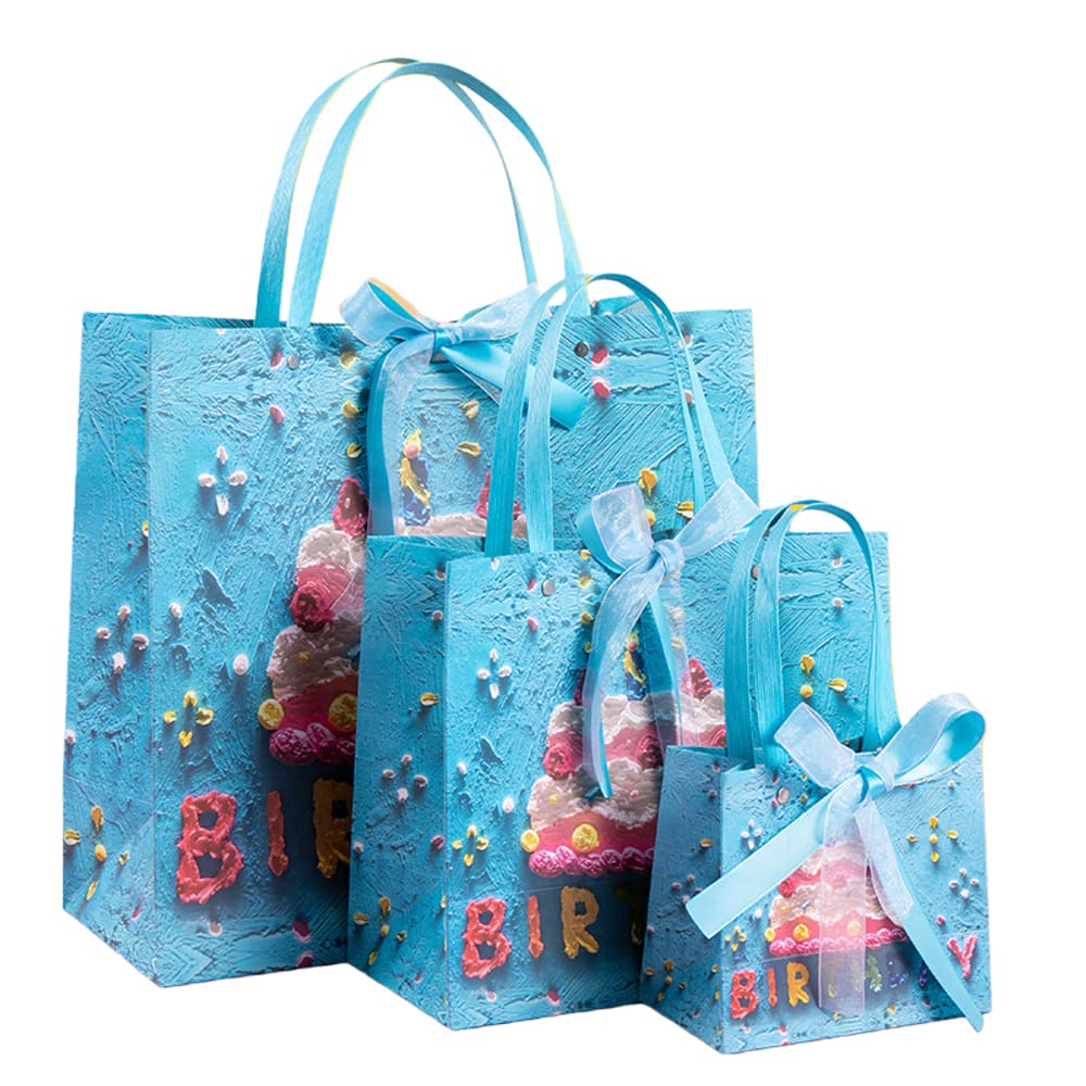 Sacola de presente, cartolina, sacos de transporte para festas, pacote com 3 unidades, Blue Cake