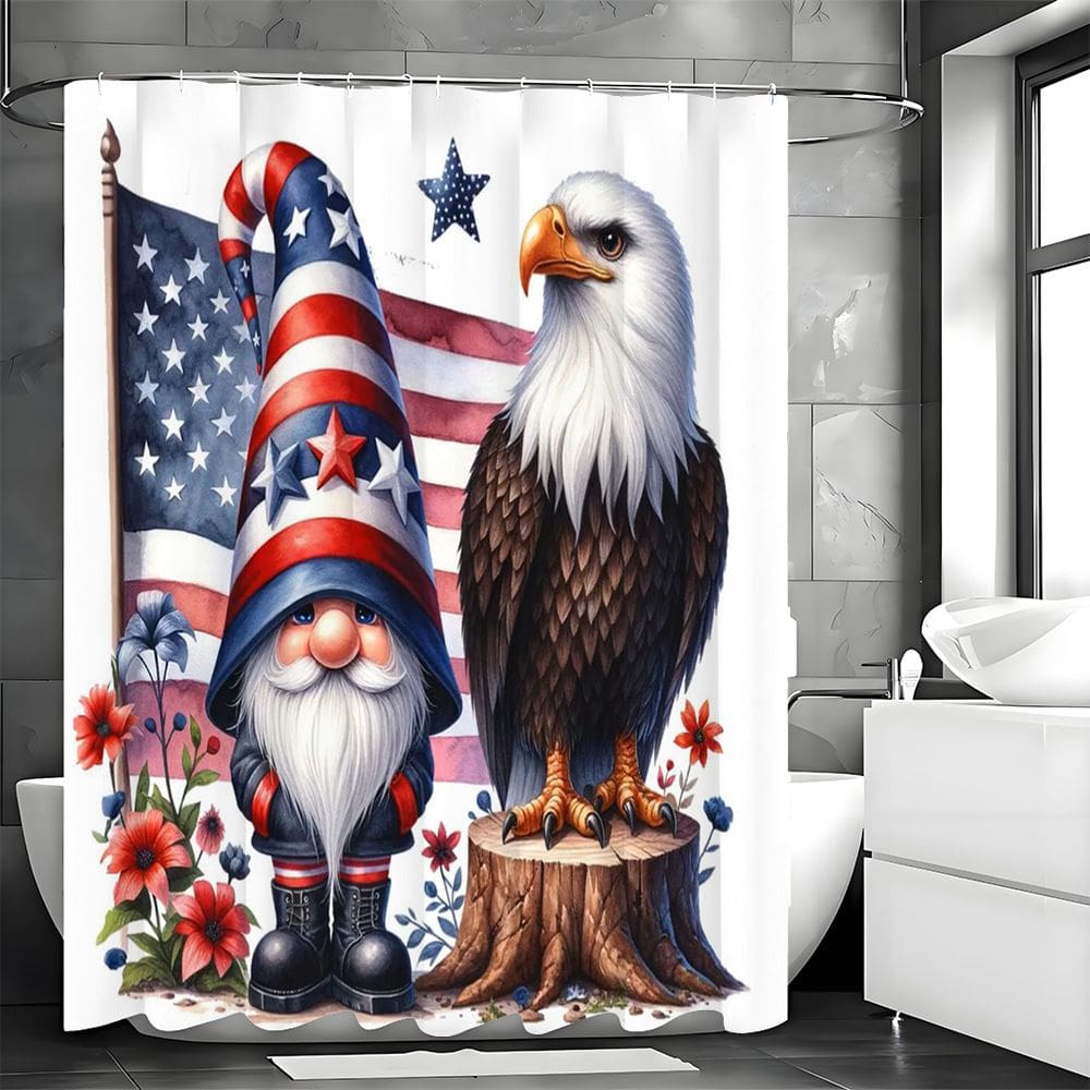 Cortina de chuveiro Patriotic Gnome and Eagle 180x200cm poliéster