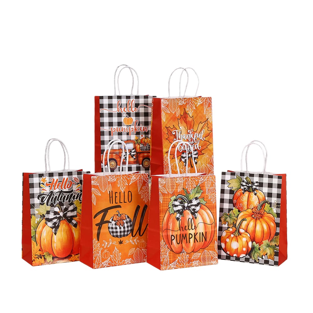Sacos portáteis de papel Kraft de Ação de Graças, pacote com 12