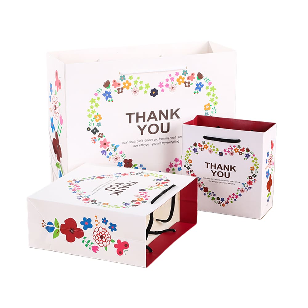 Sacos de festa INS Floral Heart Paper com alças, pacote com 3