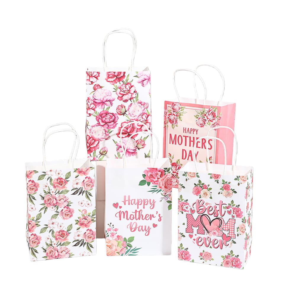 Saco de presente de papel kraft branco romântico com alças 15x8x21cm 12P