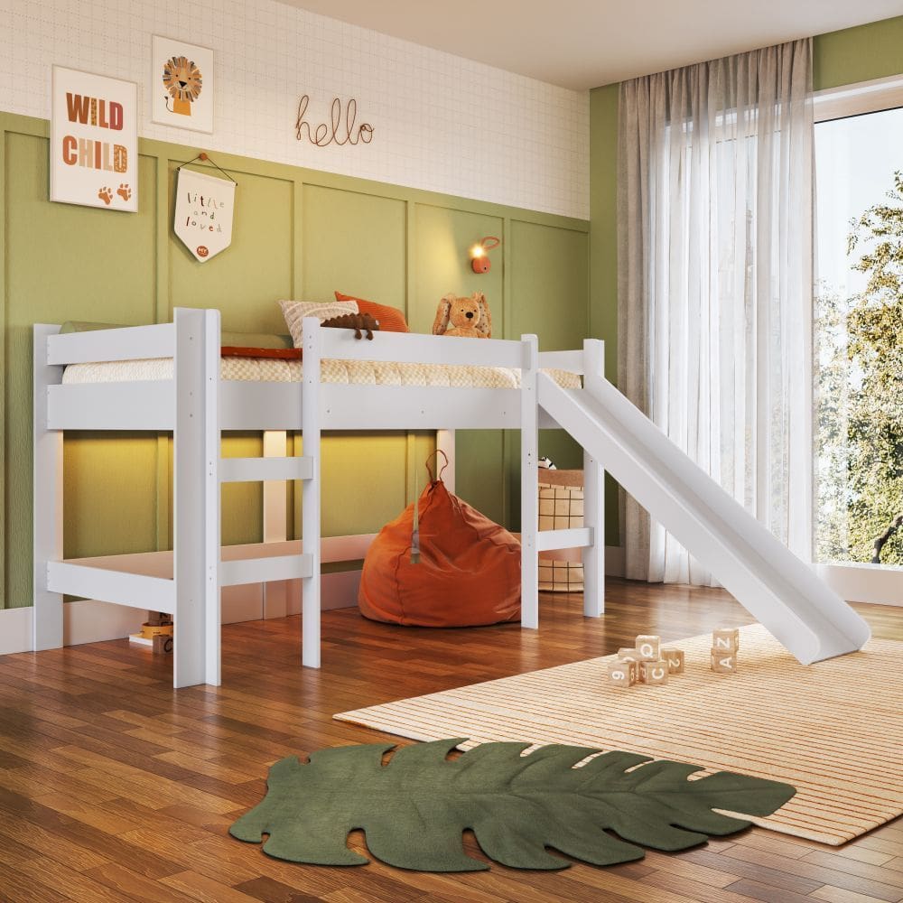 Cama Infantil Alta com Escorregador Kids Completa Moveis