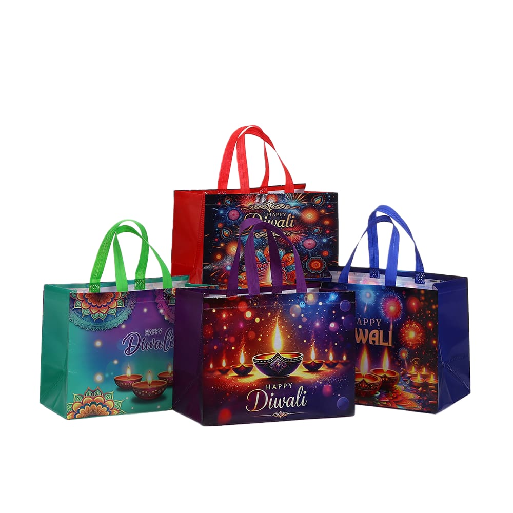 Sacolas de presente de festa impressas em 3D, não tecidas, 33x25x17cm, pacote com 12