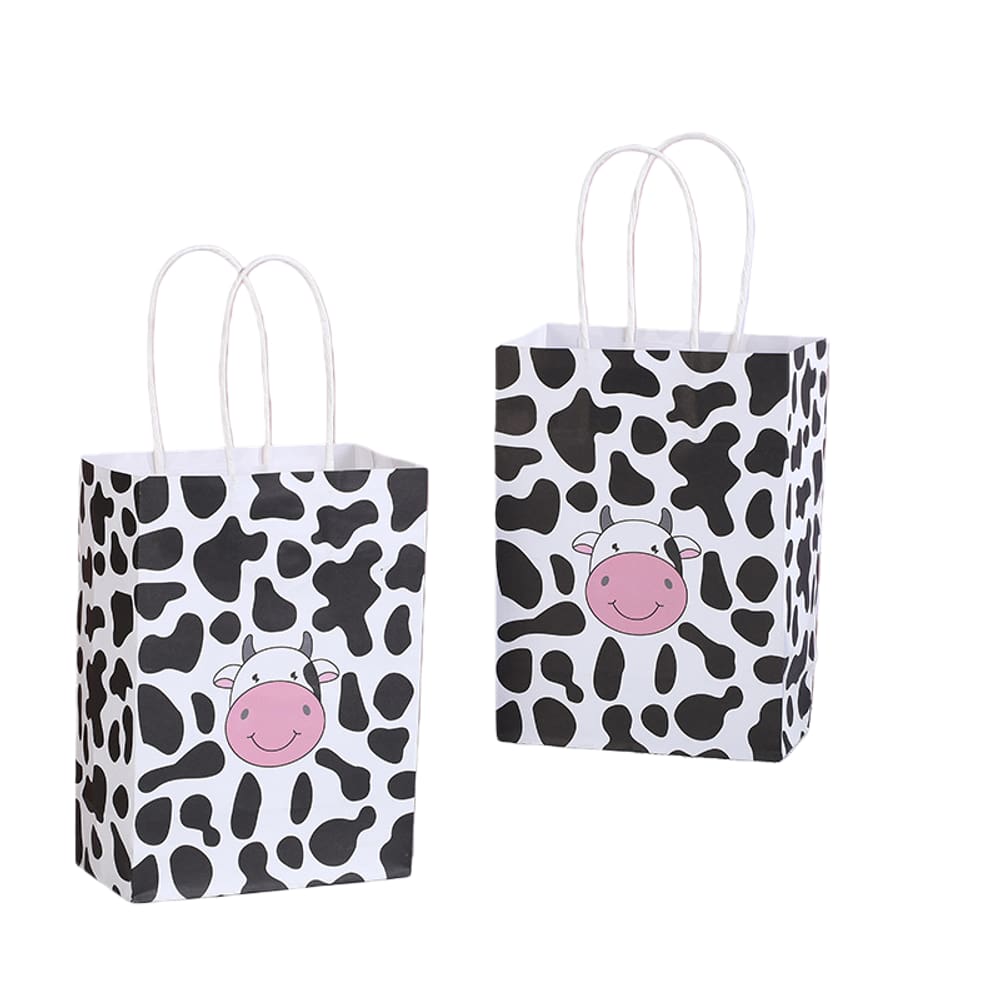 Saco de presente, preto, branco, papel para impressão de vaca, 15x8x21cm, pacote com 12
