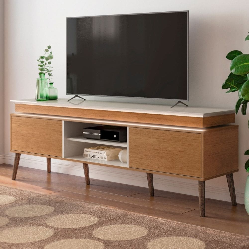 Rack para TV ate 75 Polegadas com LED 2 Portas e Pes de Madeira Lumina Artely