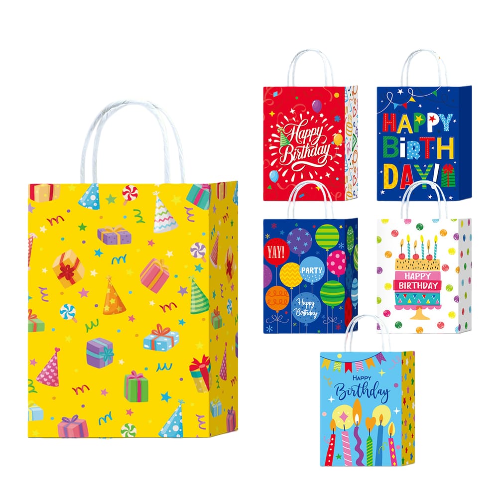 Conjunto de sacolas de presente, aniversário, festa de aniversário, papel kraft, 16x8x22cm, 6 unidades