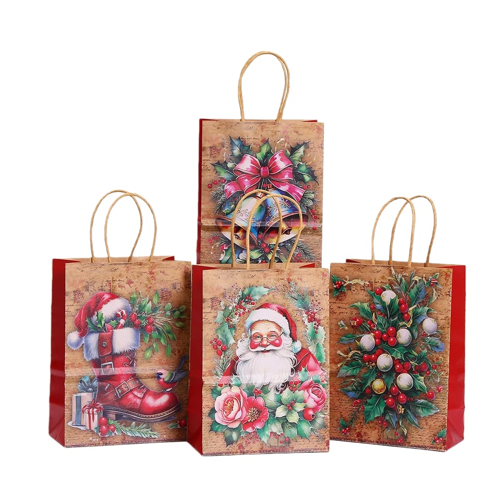 Sacos de presente de Natal, papel Kraft, Papai Noel, pacote com 24, 21x15x8cm
