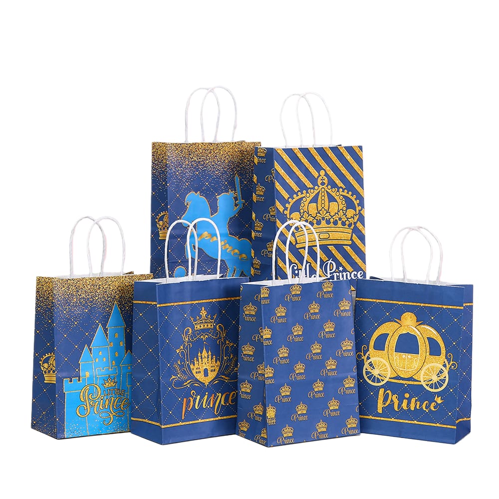 Bolsa de presente, papel impresso Prince Cartoon, 21x15x8cm, pacote com 12