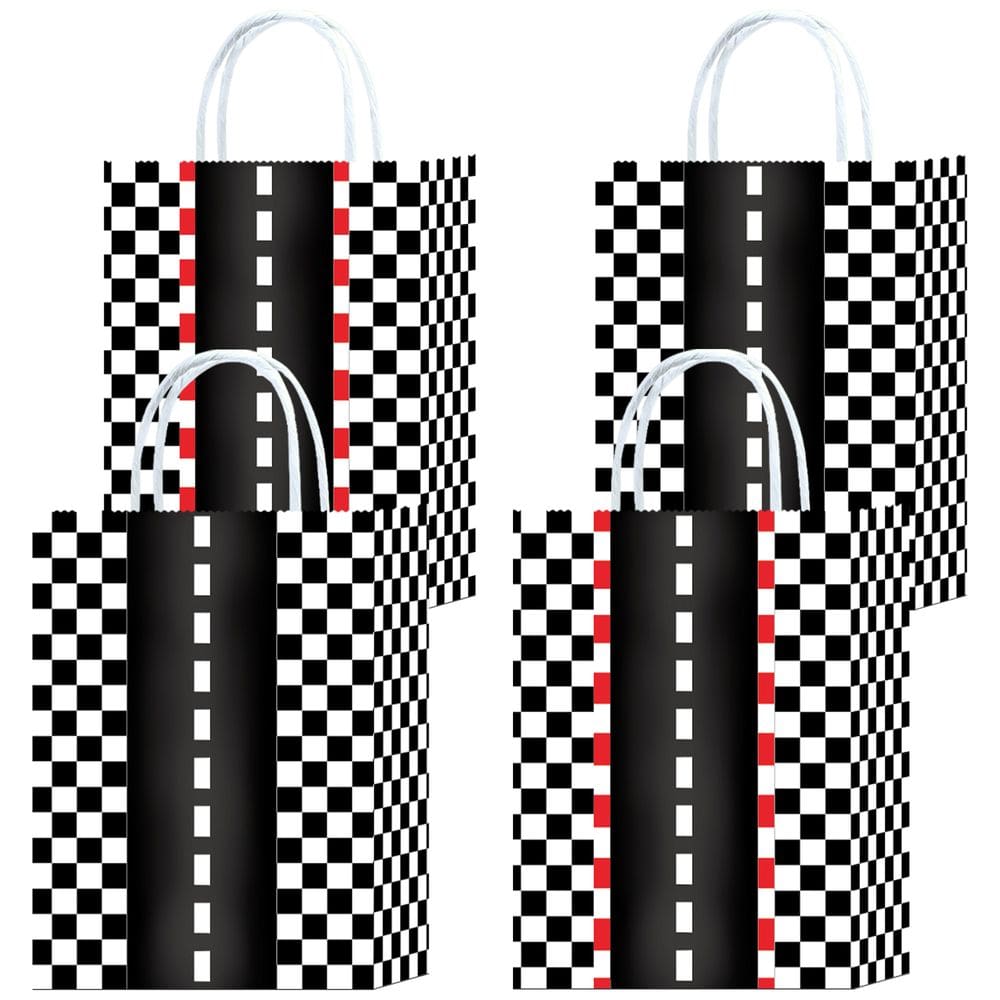 Sacola de presente Checkerboard White Kraft Paper, pacote com 10, 22x16x8cm