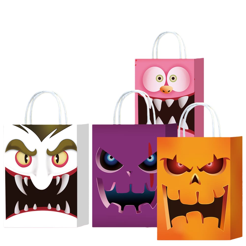 Sacola de presente de Halloween, papel kraft branco, pacote com 10