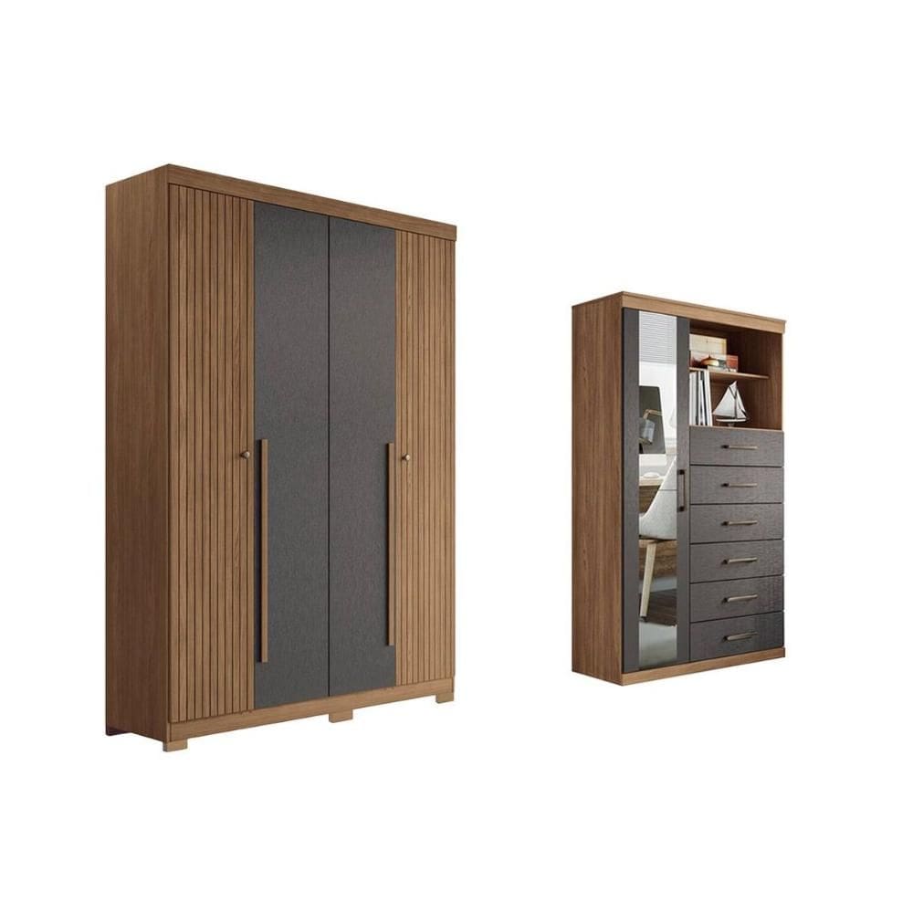 Guarda Roupa +Cômoda 2 Peças QC333 Jatobá/Grafite - Santos Andirá