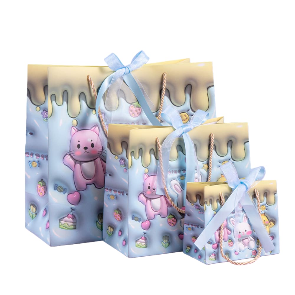 Conjunto de sacola de presente, lindo papelão de animais de desenho animado com alça de corda