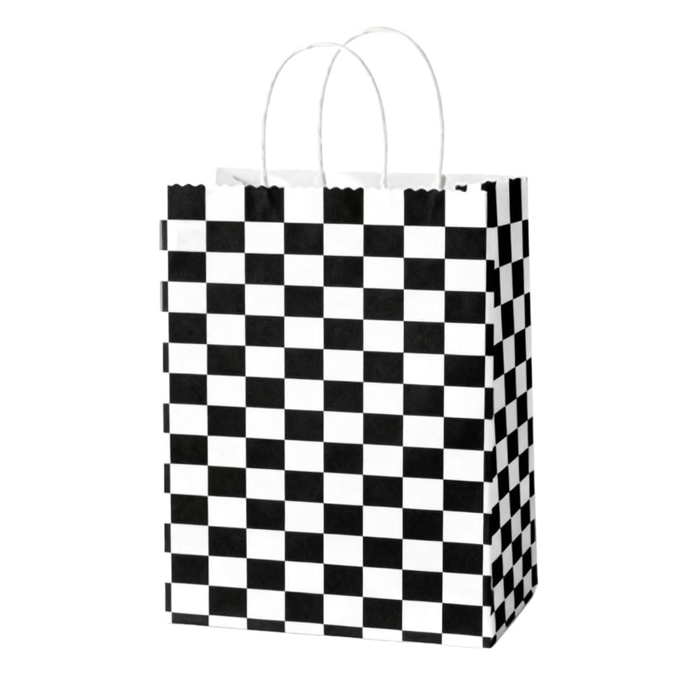 Sacola de presente Checkerboard White Kraft Paper 22x16x8cm, pacote com 10