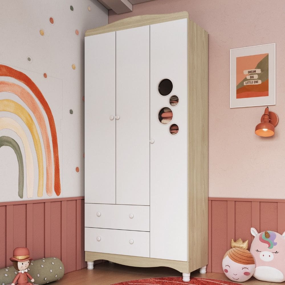 Guarda Roupa Infantil 3 Portas 2 Gavetas Encanto Completa Moveis