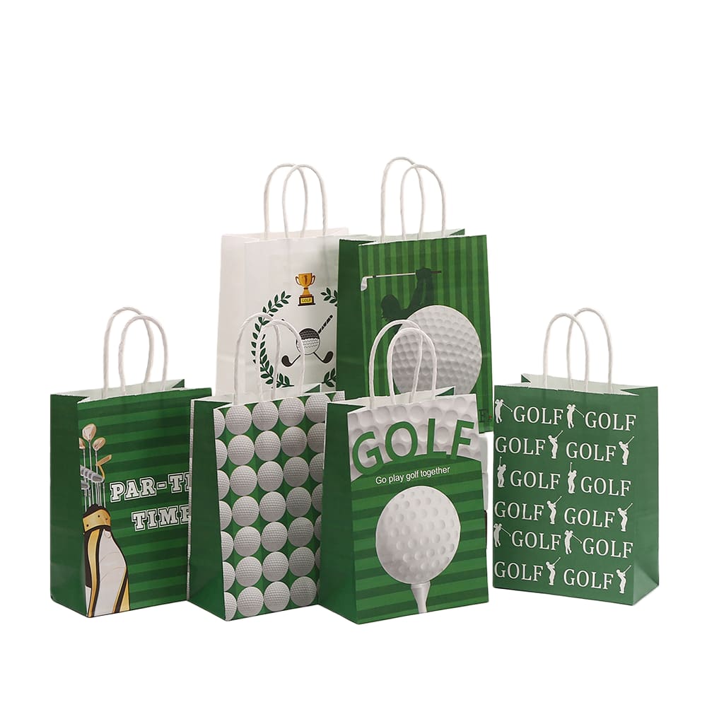 Sacola de presente Kraft Paper Golf Theme, pacote com 12 unidades, 15x8x21cm