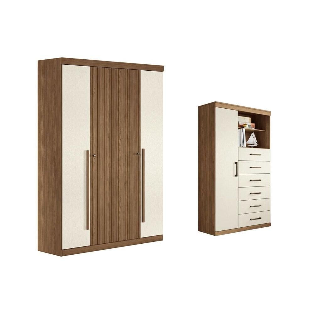Guarda Roupa +Cômoda 2 Peças QC343 Jatoba/Areia - Santos Andirá