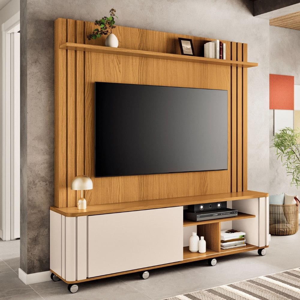 Estante Home Ripada para TV ate 70 Polegadas 1 Porta de Correr com Rodizios Trinus HB Moveis