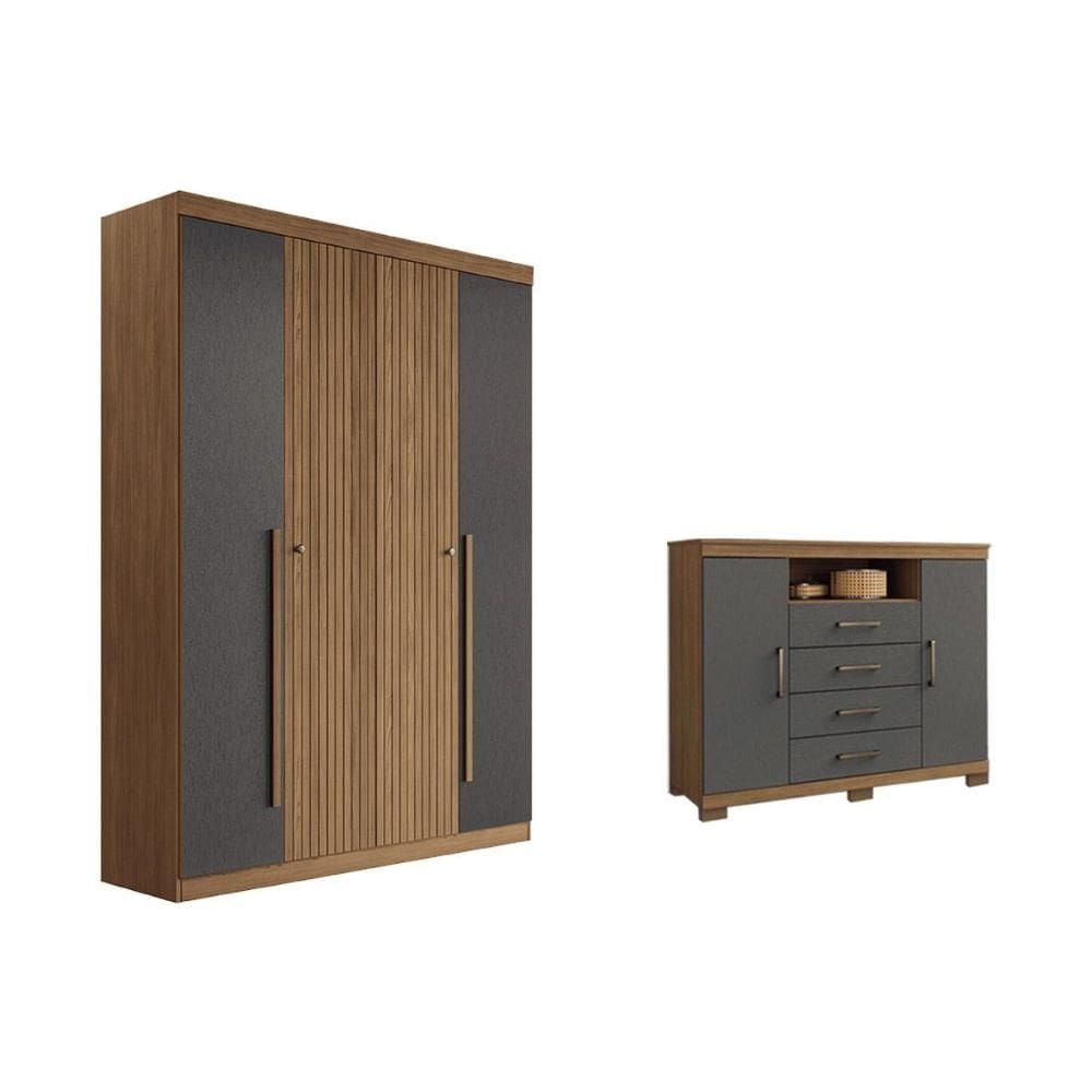 Guarda Roupa +Cômoda 2 Peças QC337 Jatobá/Grafite - Santos Andirá