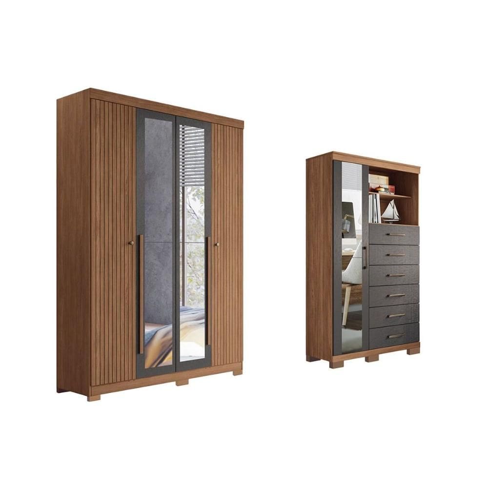 Guarda Roupa +Cômoda 2 Peças QC311 Jatobá/Grafite - Santos Andirá