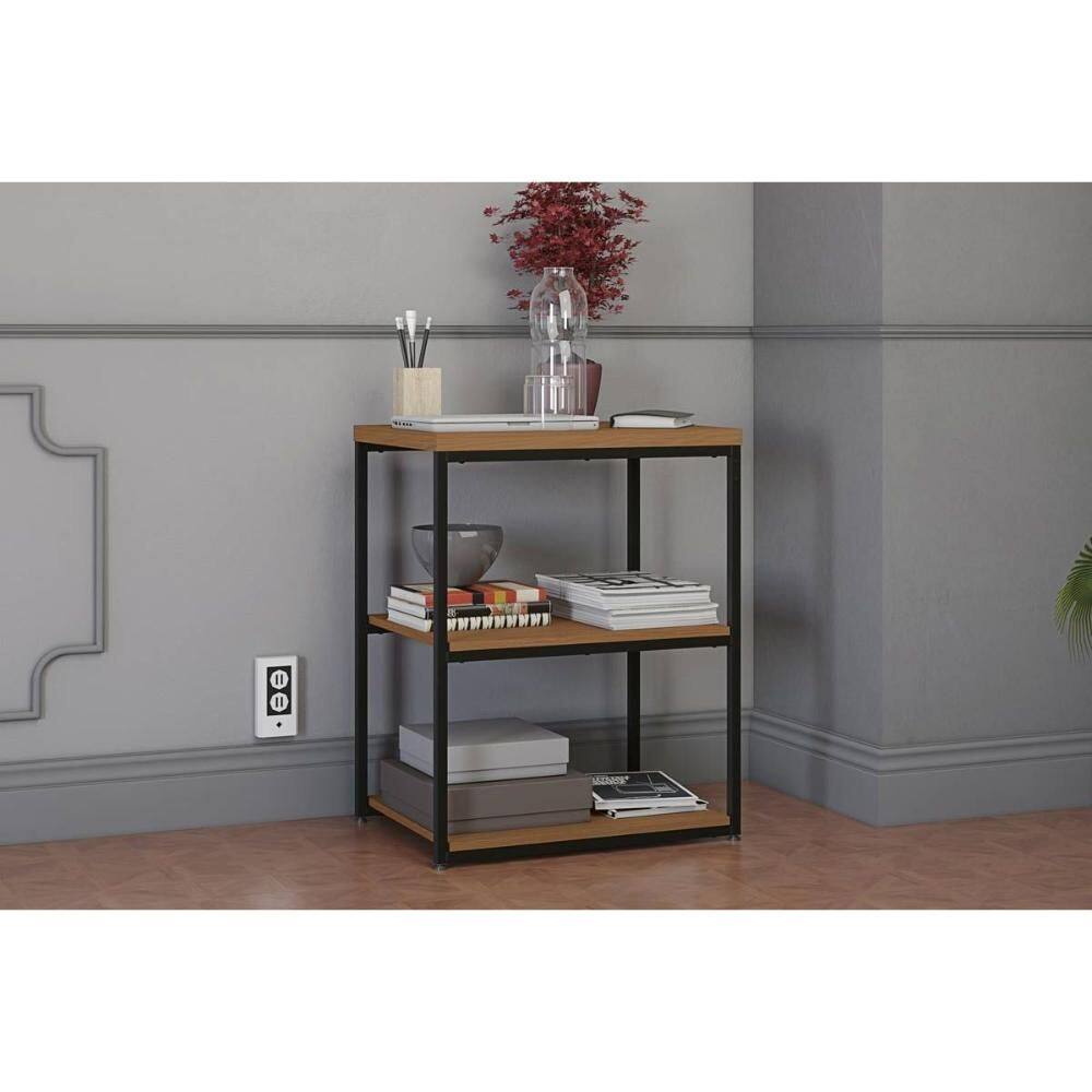 Mesa Lateral p/ Sala Industrial LI004 c/ 3 Prateleiras Canela/Preto Kappesberg